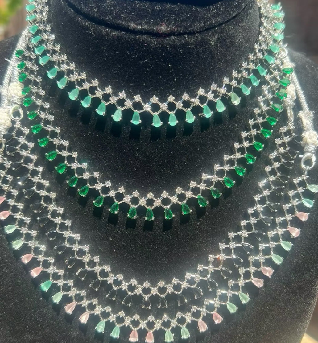Inaya - AD necklace with Bali Jhumke and Tikka Colours available