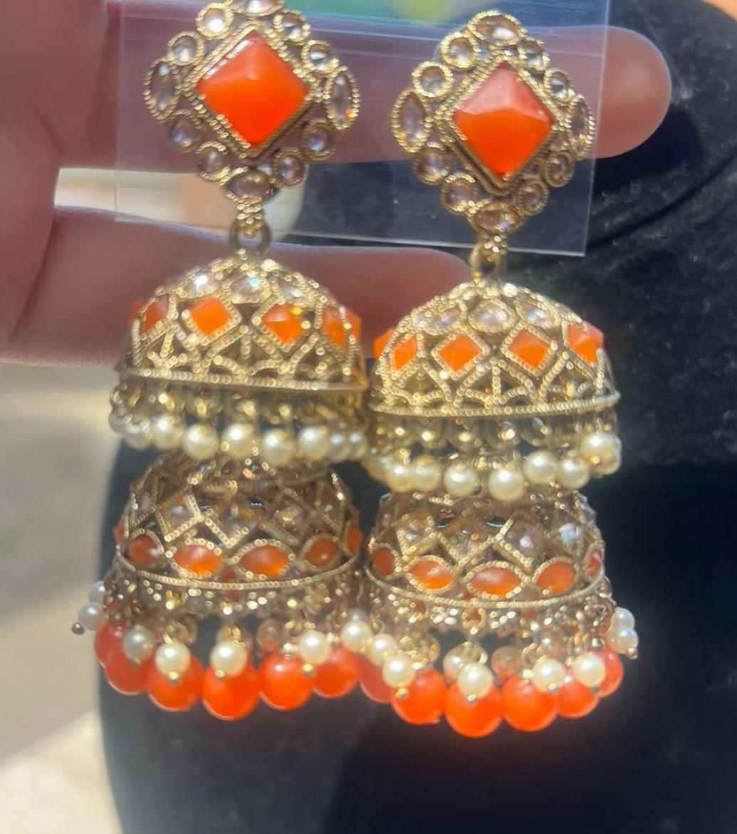 Gul e Rana - Double layered Jhumke 7 Colours available
