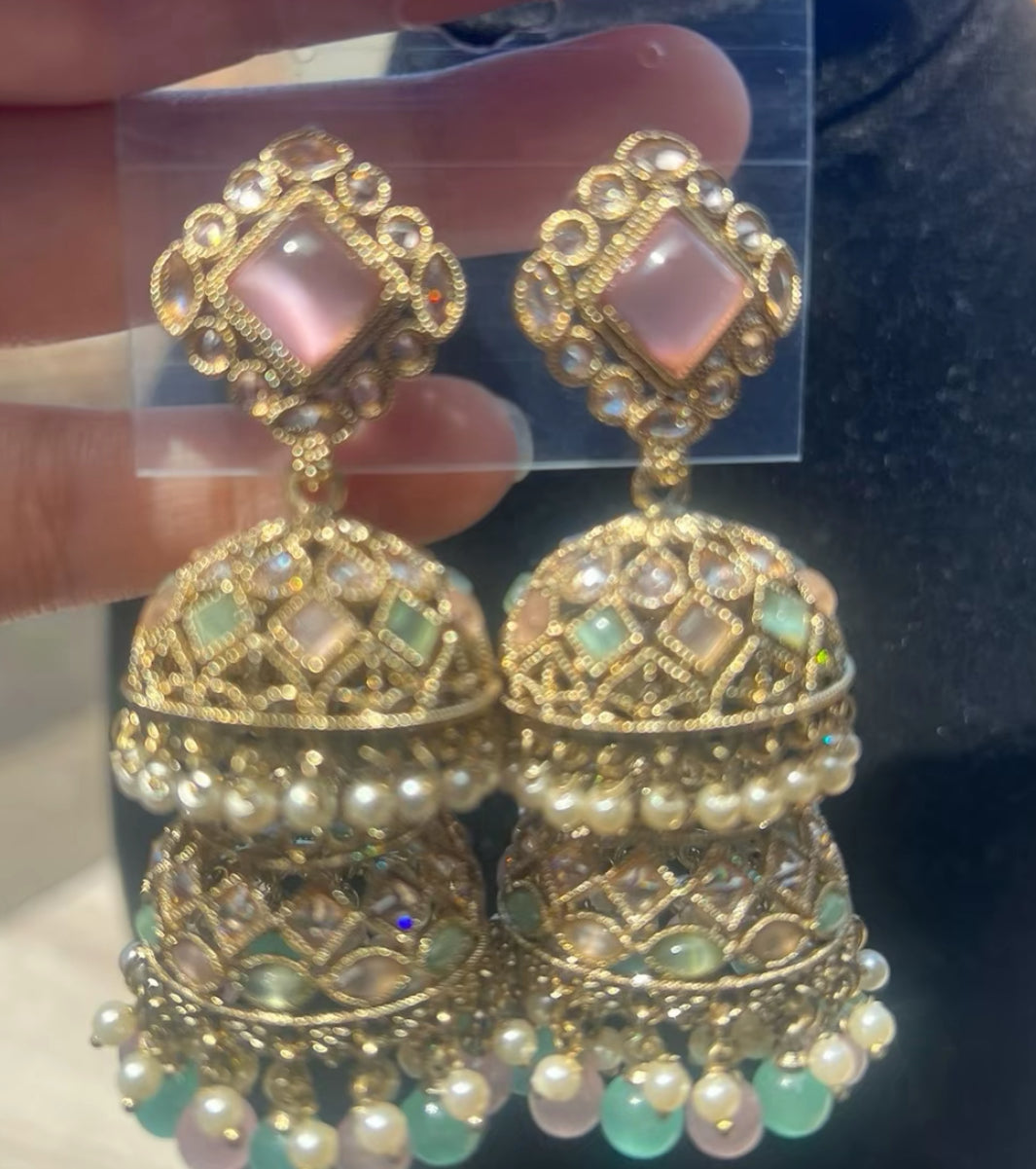 Gul e Rana - Double layered Jhumke 7 Colours available