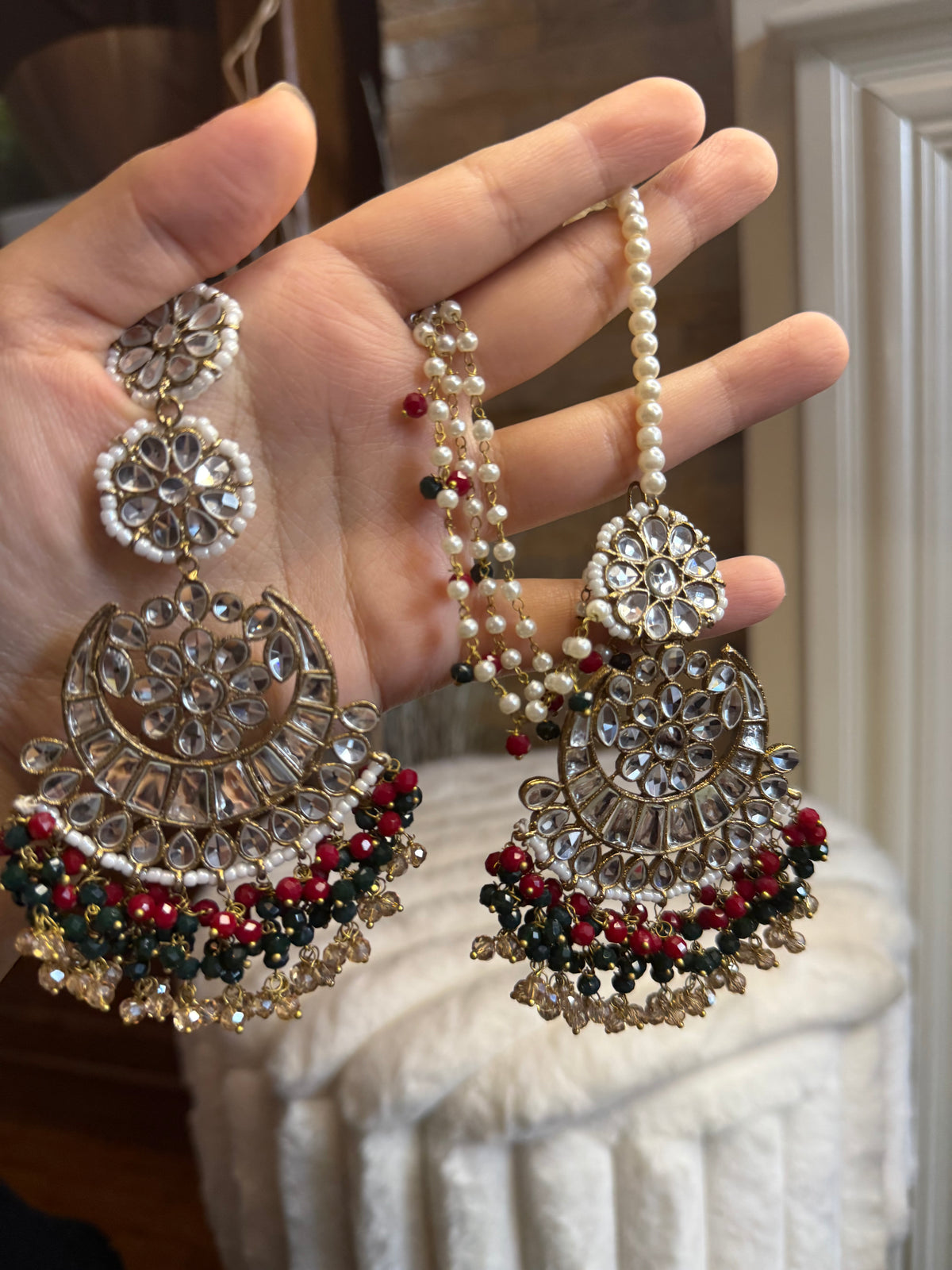 MISHA - double sided Sahara earrings with Tikka | Kundan earrings and tikka set | available in 19 colours