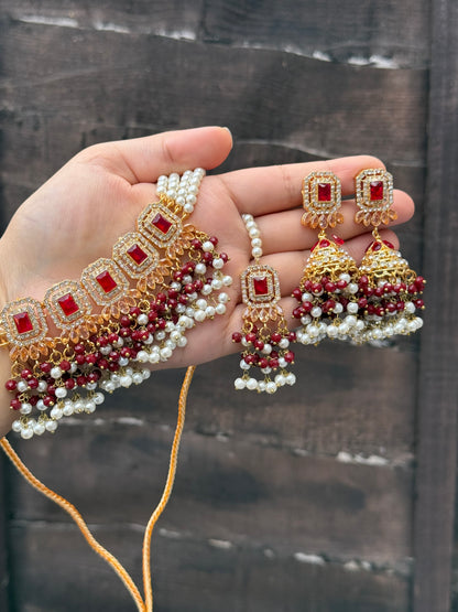 ALAYA - 30 colours available | Choker set with Jhumke and tikka