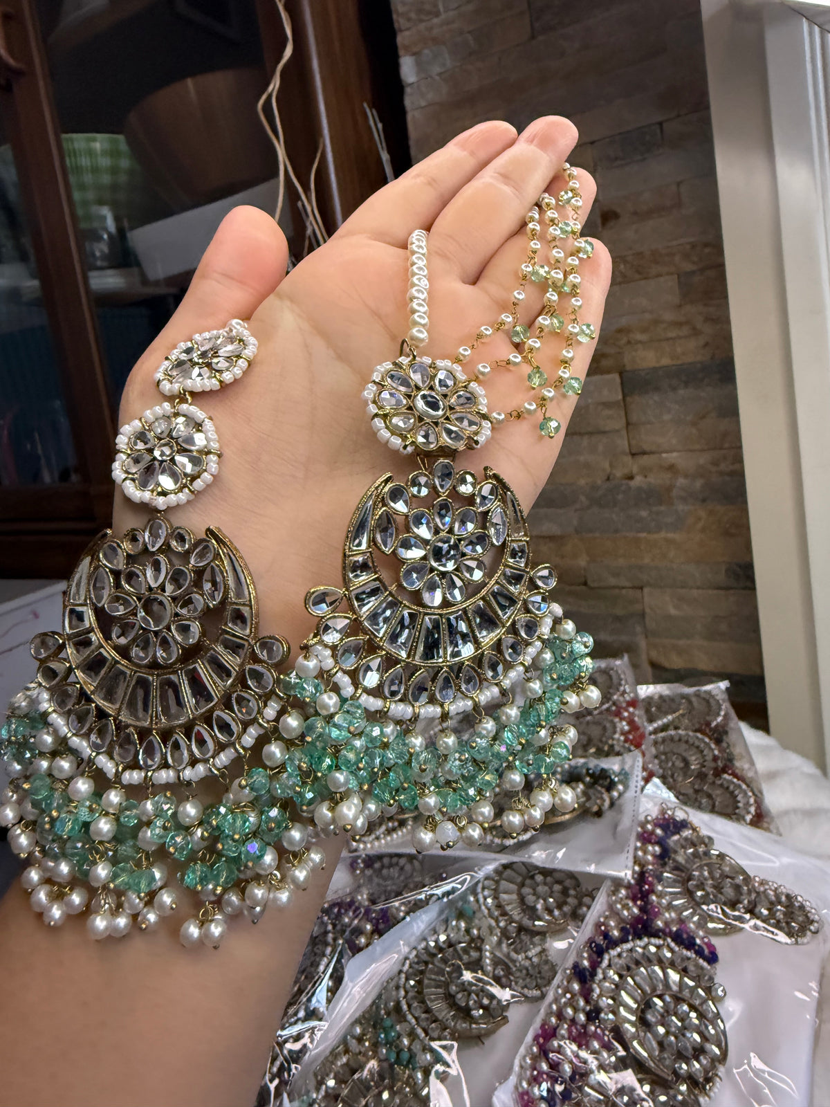 MISHA - double sided Sahara earrings with Tikka | Kundan earrings and tikka set | available in 19 colours