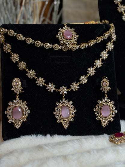 RIYA - Double layered Necklace set with earrings and tikka | 10 colours available