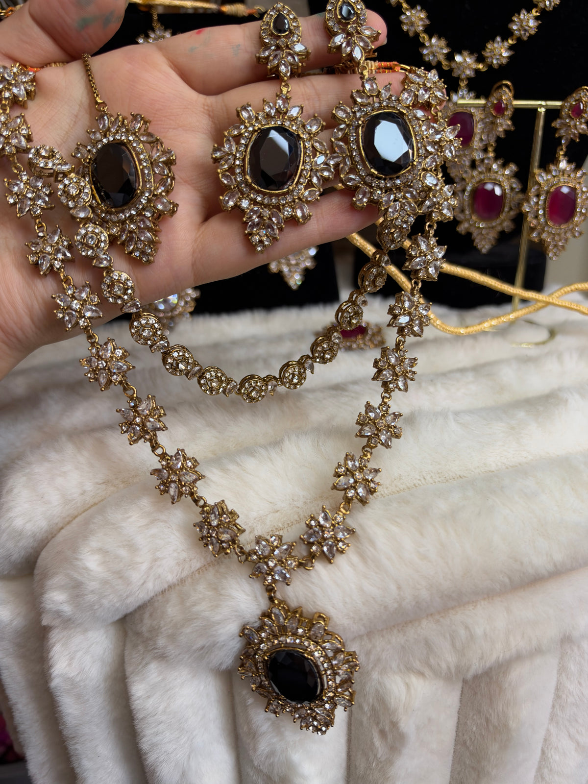 RIYA - Double layered Necklace set with earrings and tikka | 10 colours available