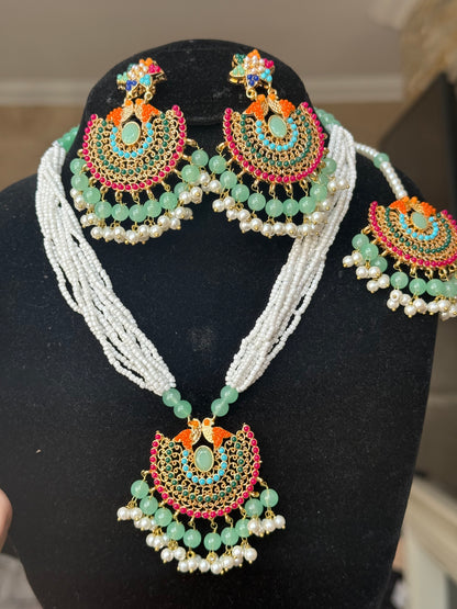 ANSHA - Necklace set with Earrings & Tikka | available in 10 colours