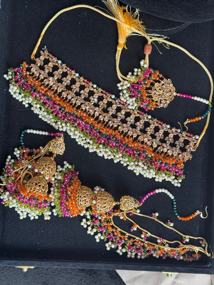 PIYA - Mehndi Bridal set | includes Choker with Jhumke & tikka