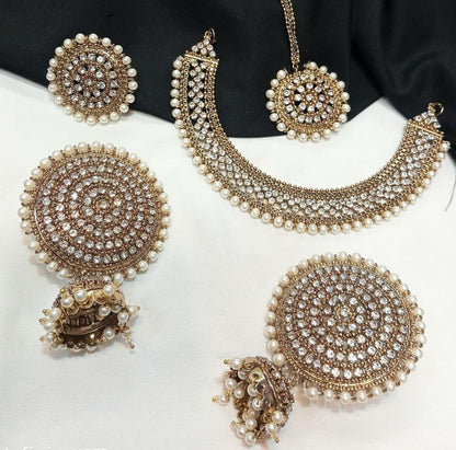Naira - 4 pieces Necklace set | 12 colours available | necklace with ring, jhumke and tikka