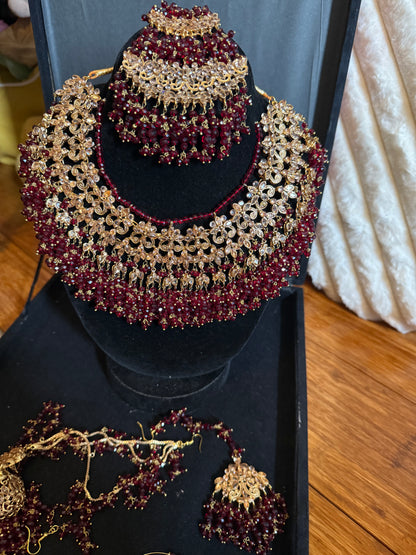 HEMA - Bridal set | includes: necklace, jhumar, jhumke, tikka and nose ring | Pakistani bridal set