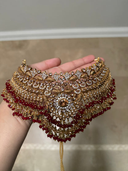 KAINAT - Gold plated Bridal set | includes: necklace, jhumar, jhumke, tikka and nose ring! Pakistani bridal s