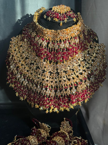 RAVAANI - Hevay Bridal set | Includes: Choker, Necklace, Jhumar, Jhumke, Tikka & Nose Ring | 2 designs available