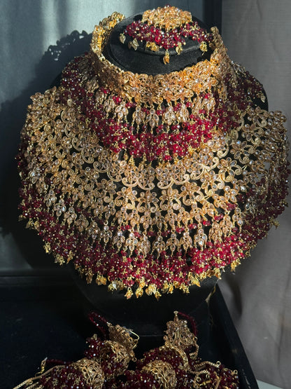 RAVAANI - Hevay Bridal set | Includes: Choker, Necklace, Jhumar, Jhumke, Tikka & Nose Ring | 2 designs available