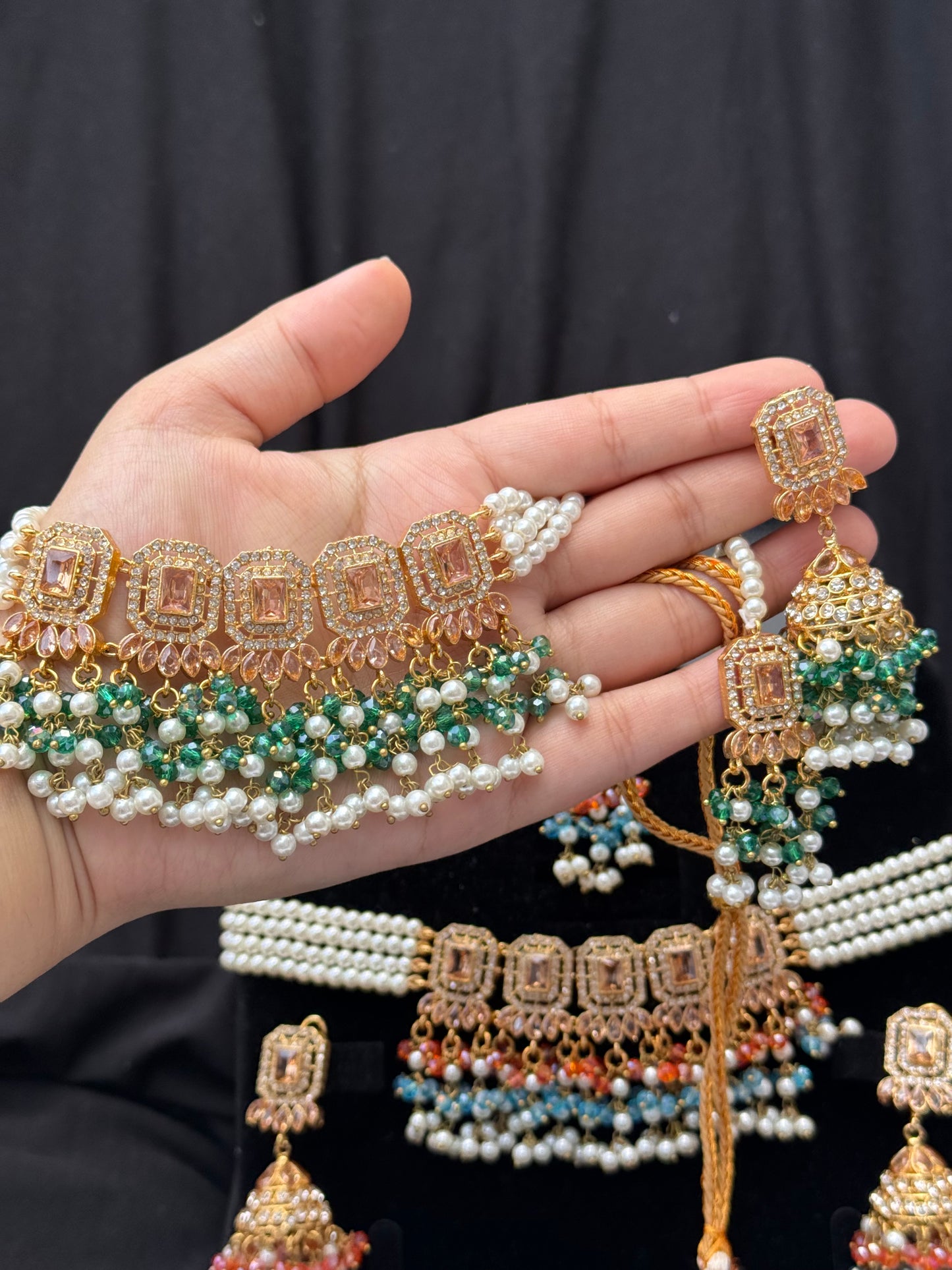 ALAYA - 30 colours available | Choker set with Jhumke and tikka