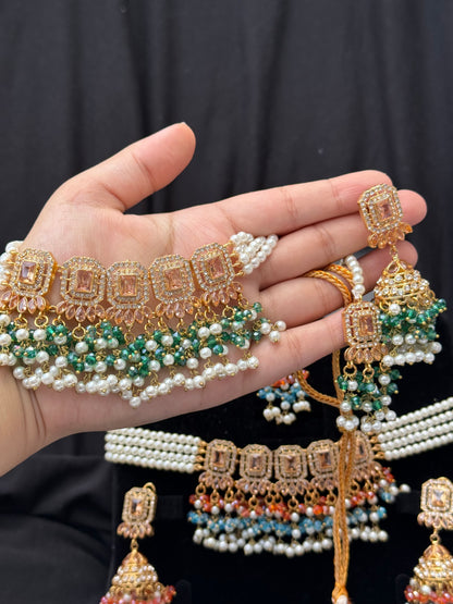 ALAYA - 30 colours available | Choker set with Jhumke and tikka