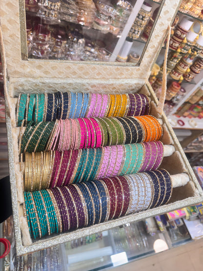 24 bangles set with organiser | METAL DOTTED BANGLES WITH Random colour of ORGANISER