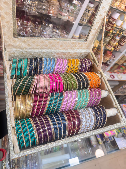24 bangles set with organiser | METAL DOTTED BANGLES WITH Random colour of ORGANISER