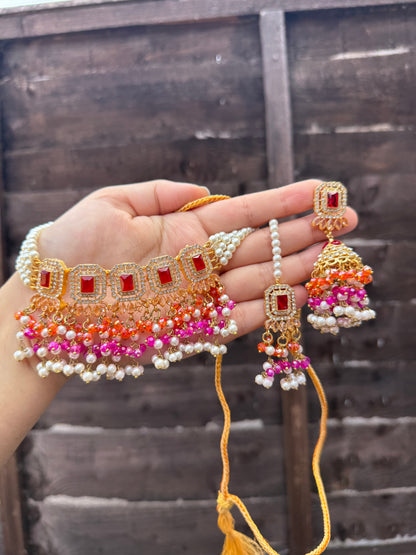 ALAYA - 30 colours available | Choker set with Jhumke and tikka