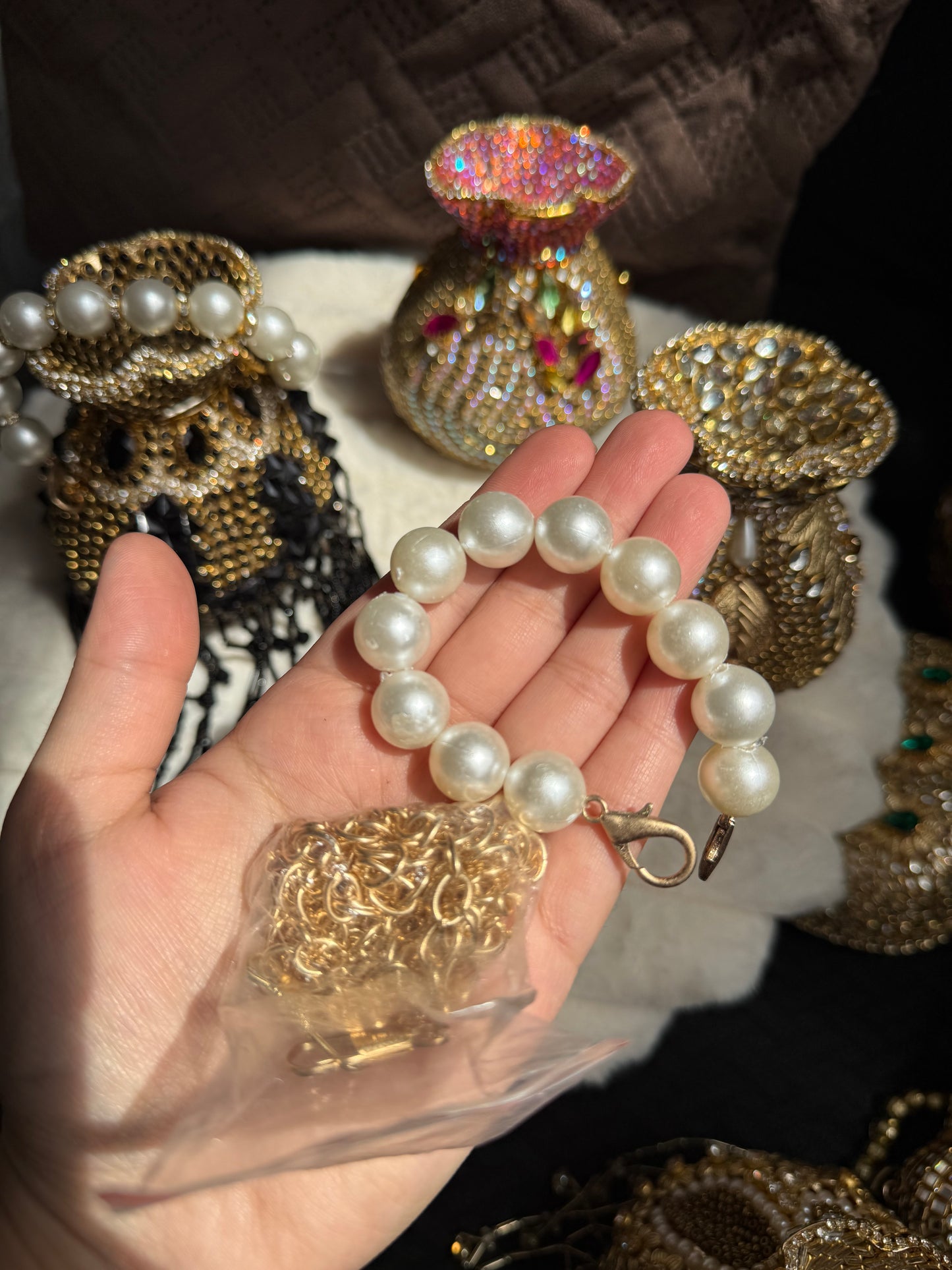 Kundan Potli Bags with pearls chain and gold chain | different colours available