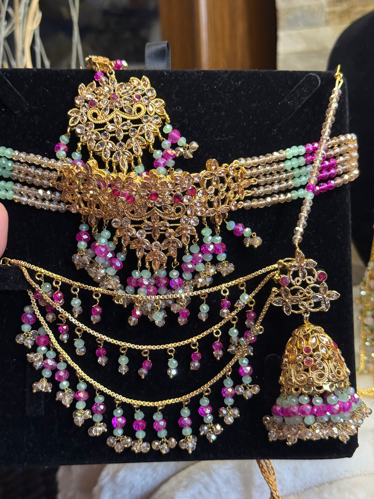Afaf - Choker set with heavy Sahara jhumke and tikka | available in 25 colours