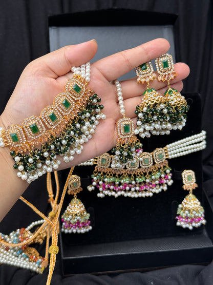 ALAYA - 30 colours available | Choker set with Jhumke and tikka