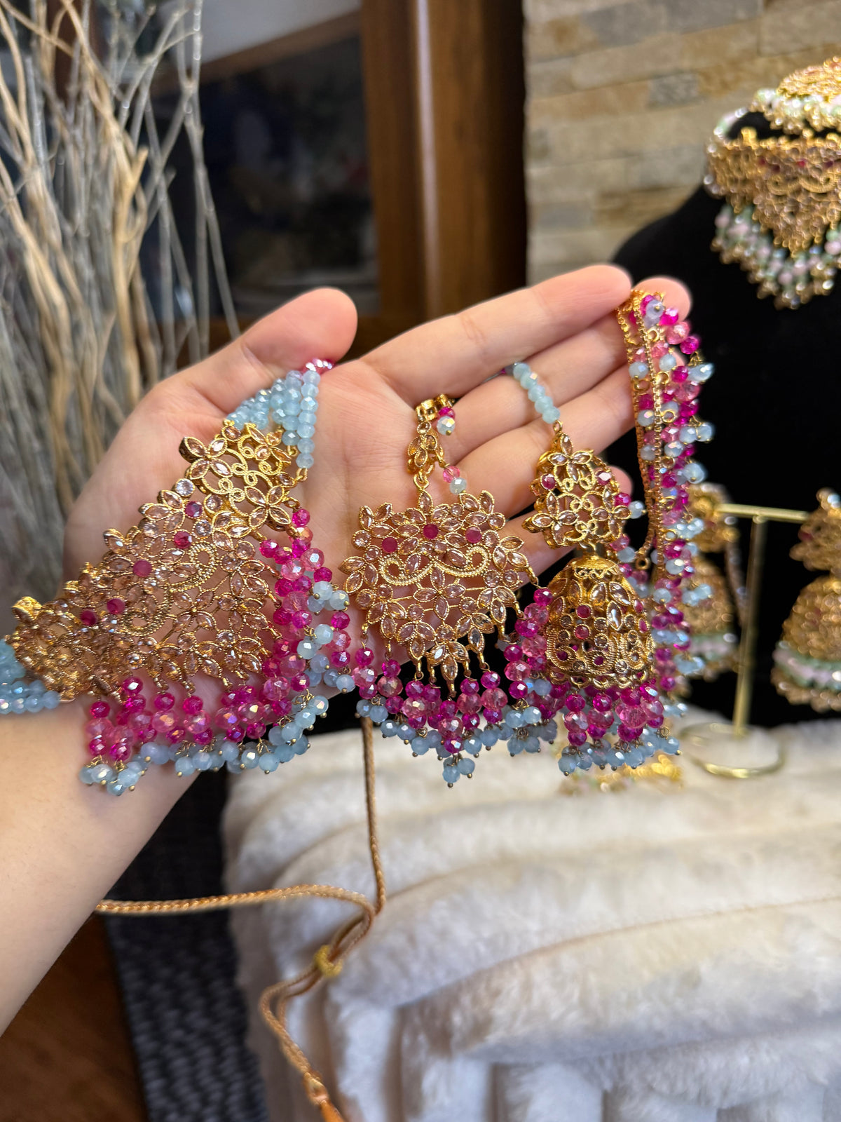 Afaf - Choker set with heavy Sahara jhumke and tikka | available in 25 colours