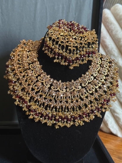 AMAYA - Heavy bridal set | Necklace, jhumar, jhumke, tikka & nose ring