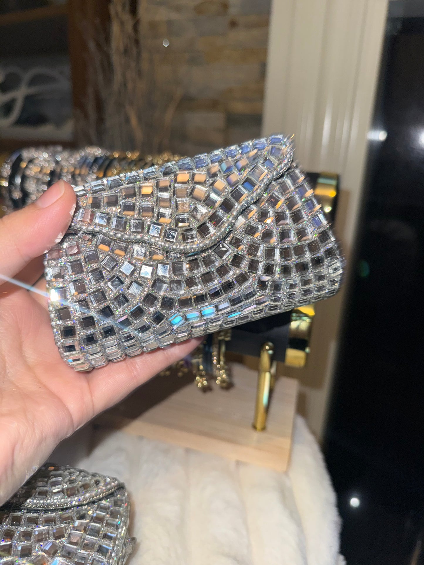 Silver clutch bag