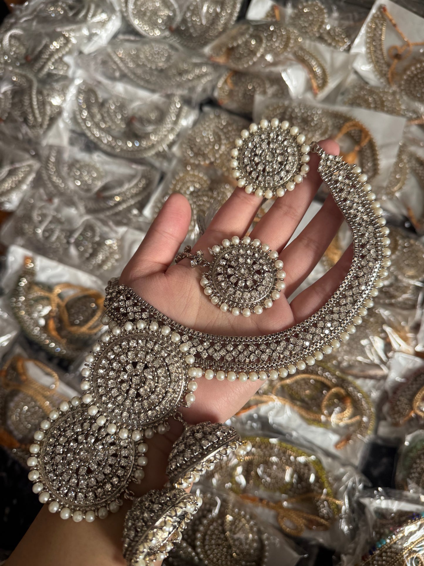 Naira - 4 pieces Necklace set | 12 colours available | necklace with ring, jhumke and tikka