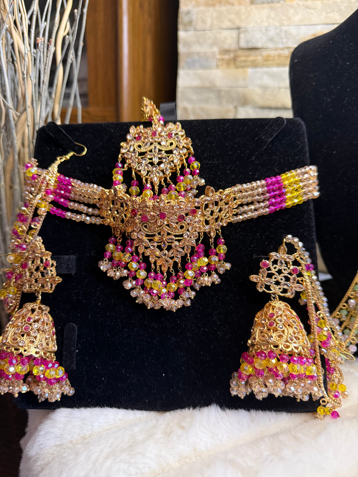 Afaf - Choker set with heavy Sahara jhumke and tikka | available in 25 colours