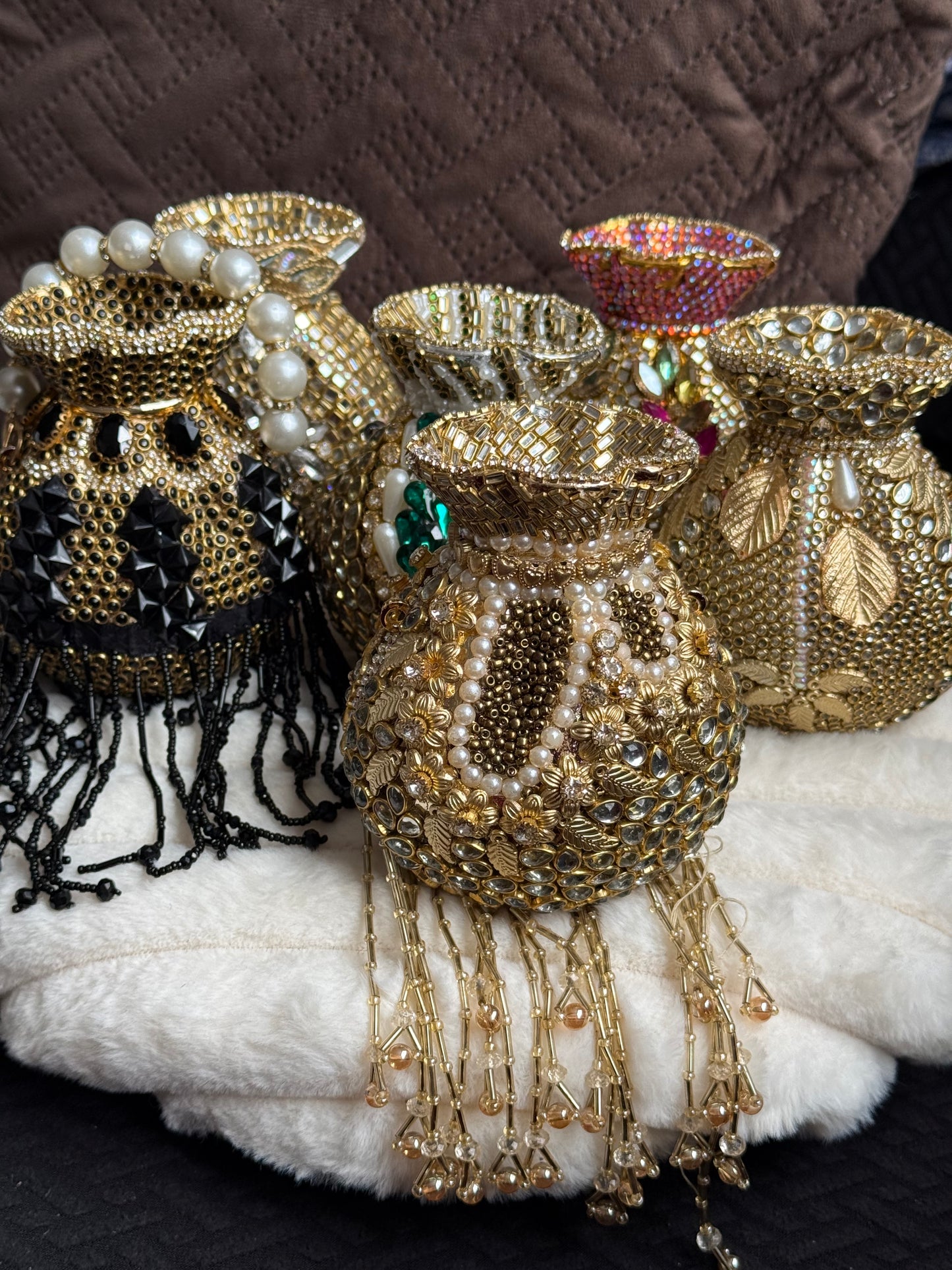 Kundan Potli Bags with pearls chain and gold chain | different colours available