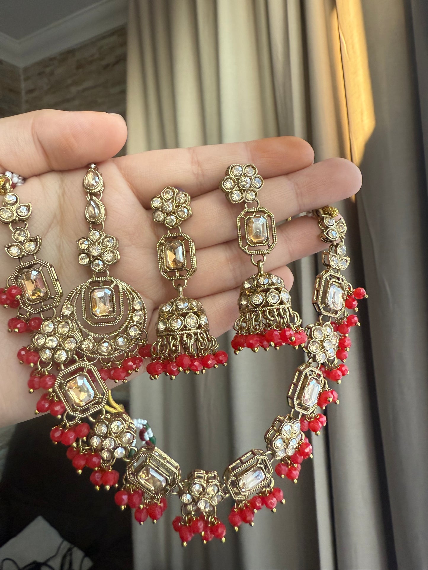 Marwa - Necklace set with jhumke and tikka available in 8 colours