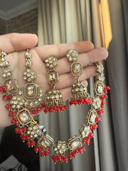 Marwa - Necklace set with jhumke and tikka available in 8 colours