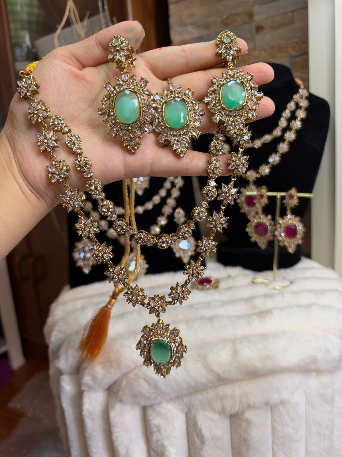 RIYA - Double layered Necklace set with earrings and tikka | 10 colours available