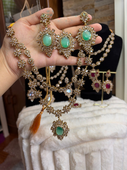 RIYA - Double layered Necklace set with earrings and tikka | 10 colours available