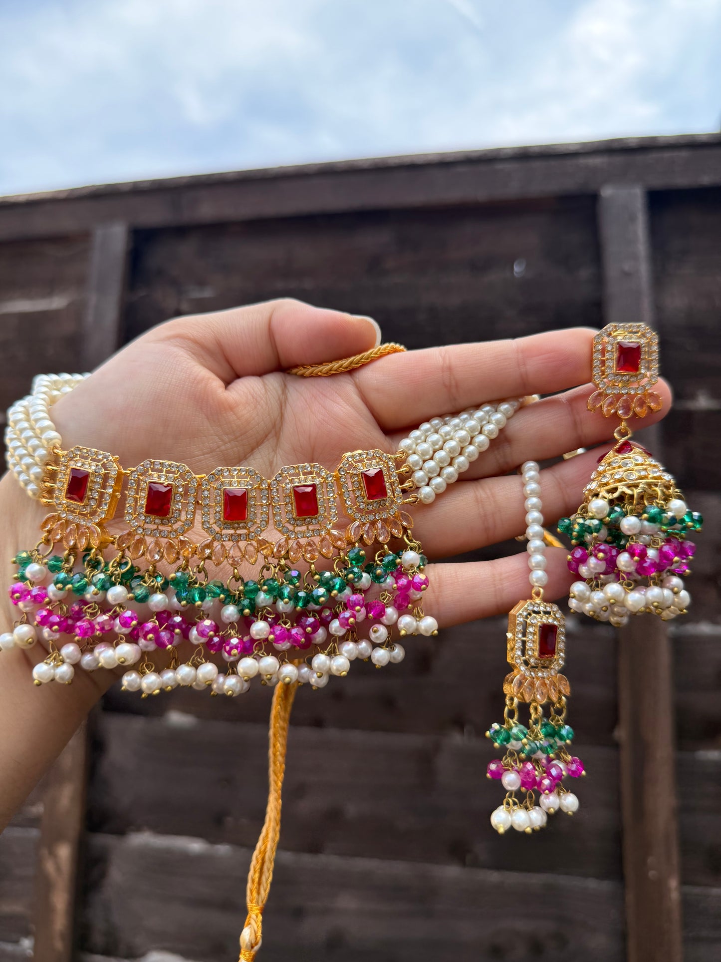 ALAYA - 30 colours available | Choker set with Jhumke and tikka