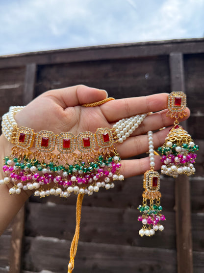 ALAYA - 30 colours available | Choker set with Jhumke and tikka