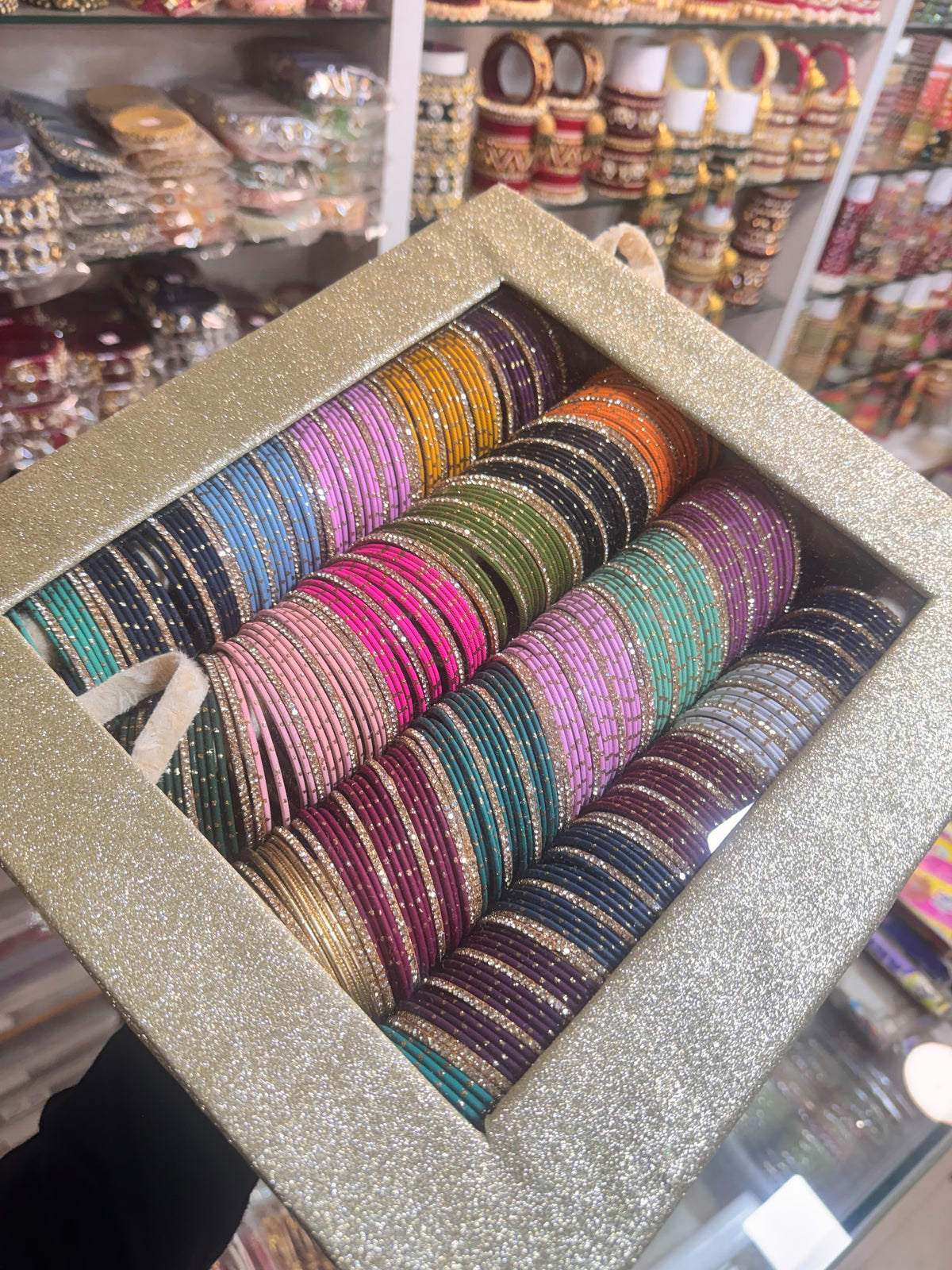 24 bangles set with organiser | METAL DOTTED BANGLES WITH Random colour of ORGANISER