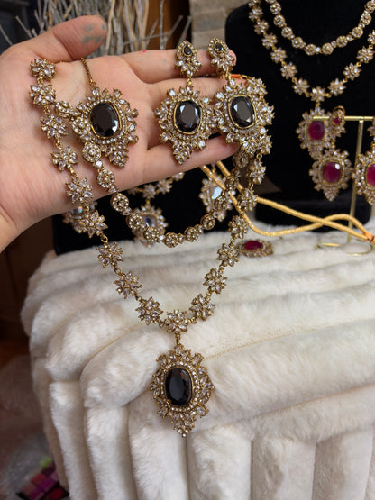 RIYA - Double layered Necklace set with earrings and tikka | 10 colours available