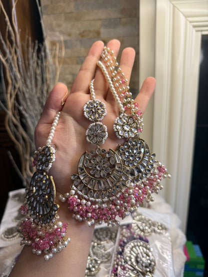 MISHA - double sided Sahara earrings with Tikka | Kundan earrings and tikka set | available in 19 colours