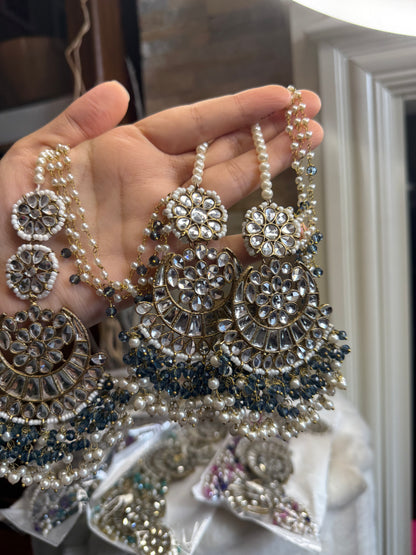 MISHA - double sided Sahara earrings with Tikka | Kundan earrings and tikka set | available in 19 colours