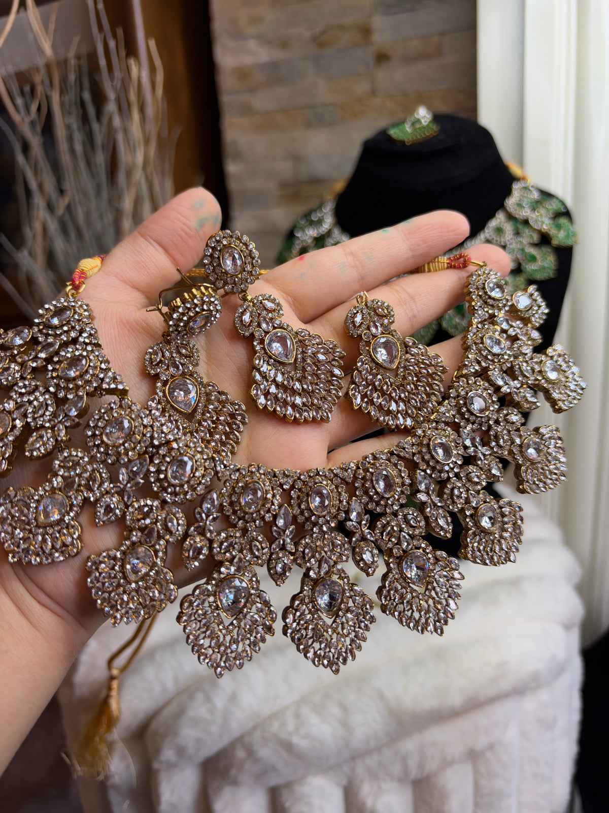MAHA - AD necklace with earrings and tikka | available in 10 colours