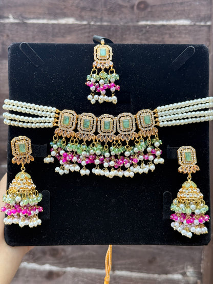 ALAYA - 30 colours available | Choker set with Jhumke and tikka