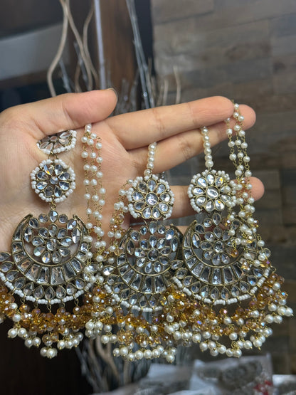 MISHA - double sided Sahara earrings with Tikka | Kundan earrings and tikka set | available in 19 colours
