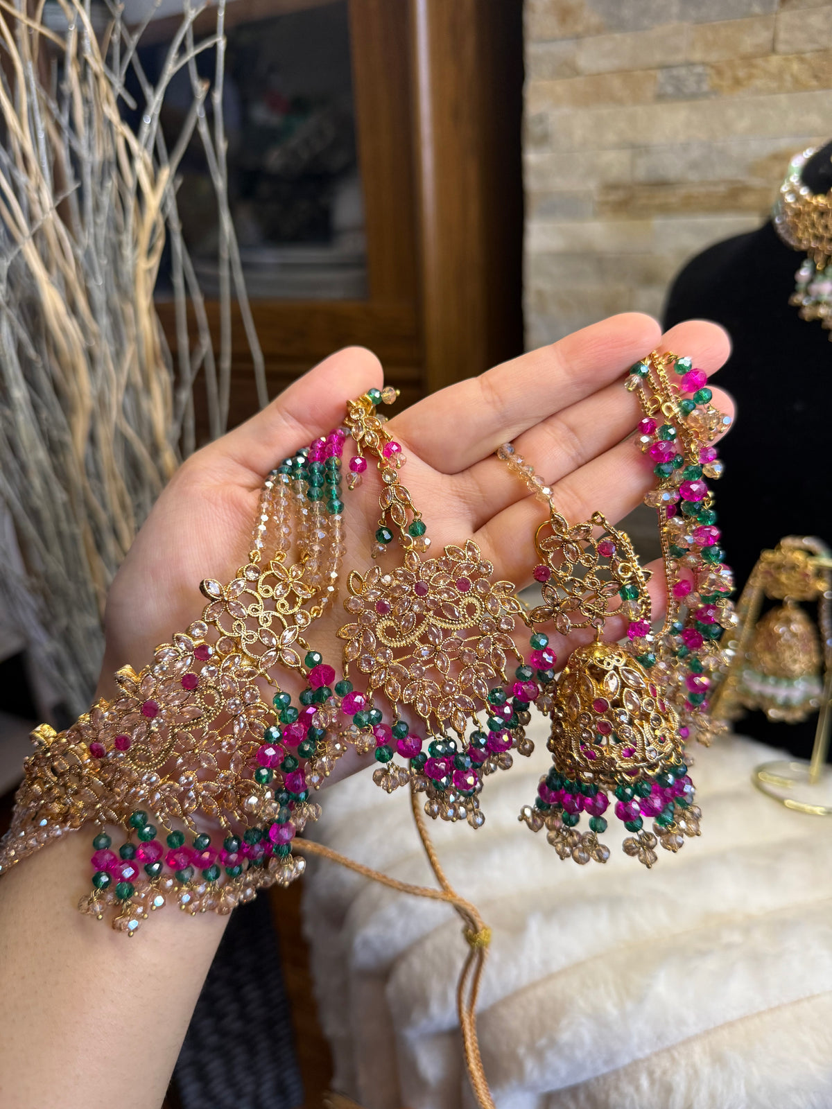 Afaf - Choker set with heavy Sahara jhumke and tikka | available in 25 colours