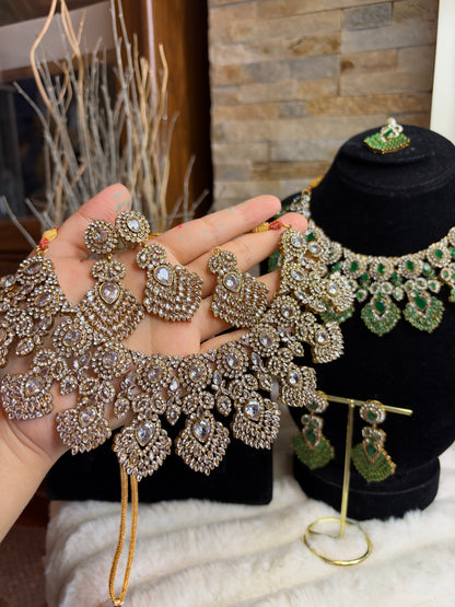 MAHA - AD necklace with earrings and tikka | available in 10 colours