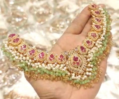 AMIRA - 6 pieces Bridal set | includes Mala, Necklace, Choker, Jhumar, Jhumke & Tikka | Colours available