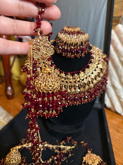 HEMA - Bridal set | includes: necklace, jhumar, jhumke, tikka and nose ring | Pakistani bridal set
