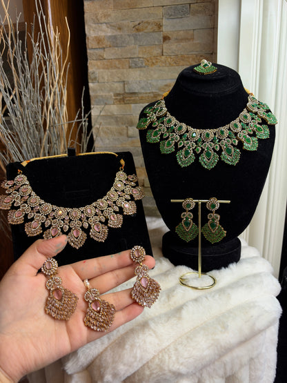 MAHA - AD necklace with earrings and tikka | available in 10 colours