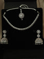Baby pink AD necklace set with jhumke and tikka