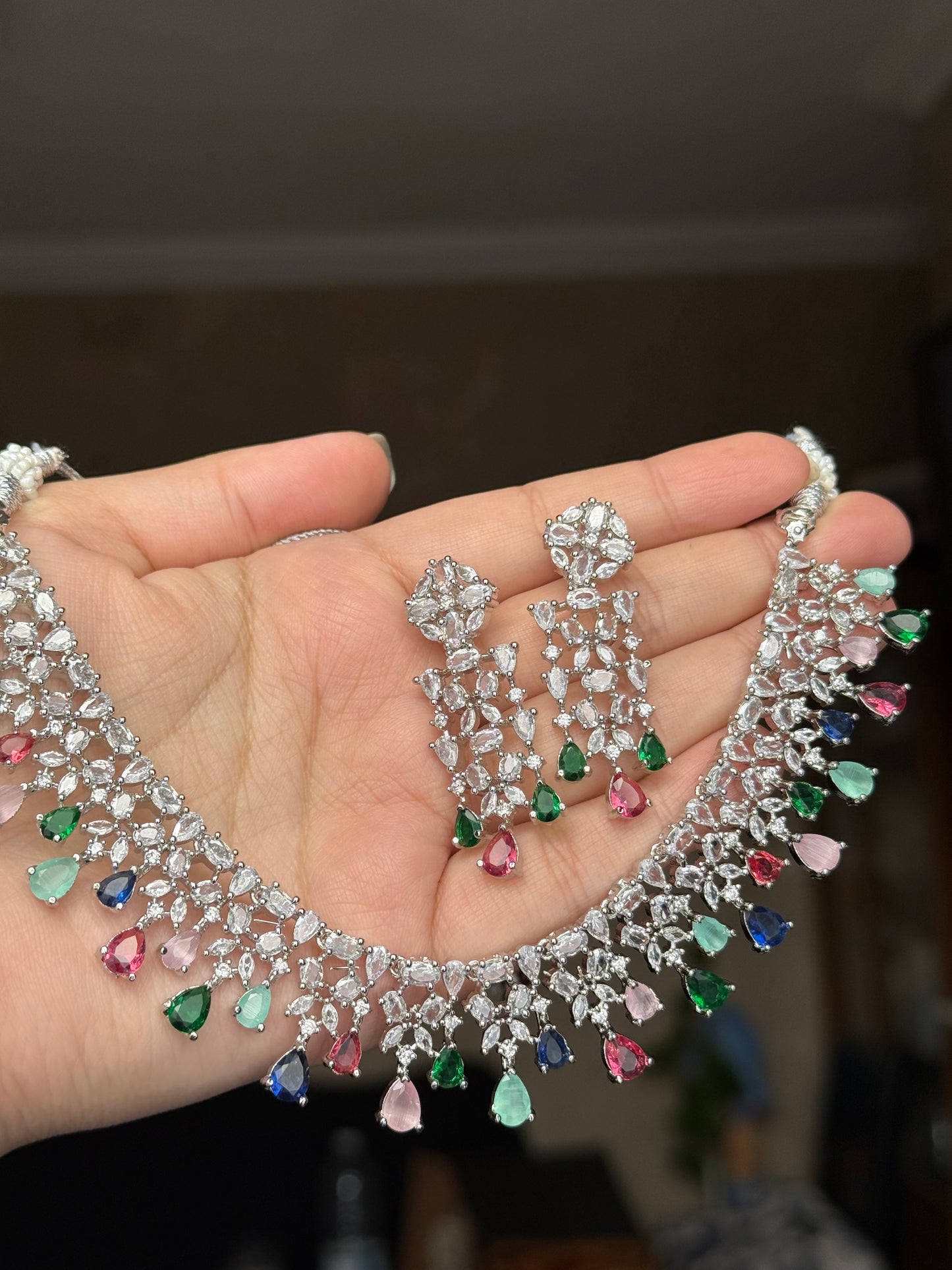 Hira - AD necklace with earrings available in 7 colours