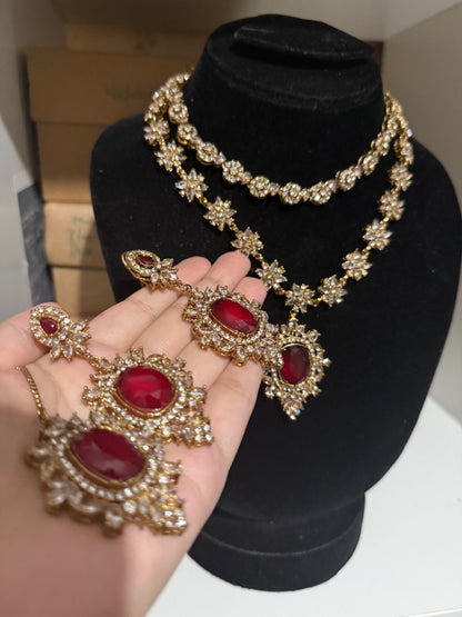 RIYA - Double layered Necklace set with earrings and tikka | 10 colours available